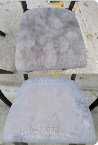 Assento de cadeira antes e depois da higienização